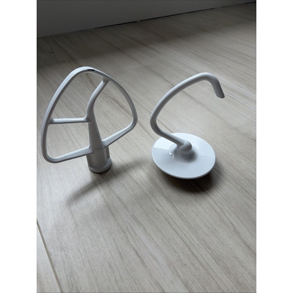 KitchenAid 4.5 QT K-45 Attachments Coated Dough Hook & Flat Beater Paddle White